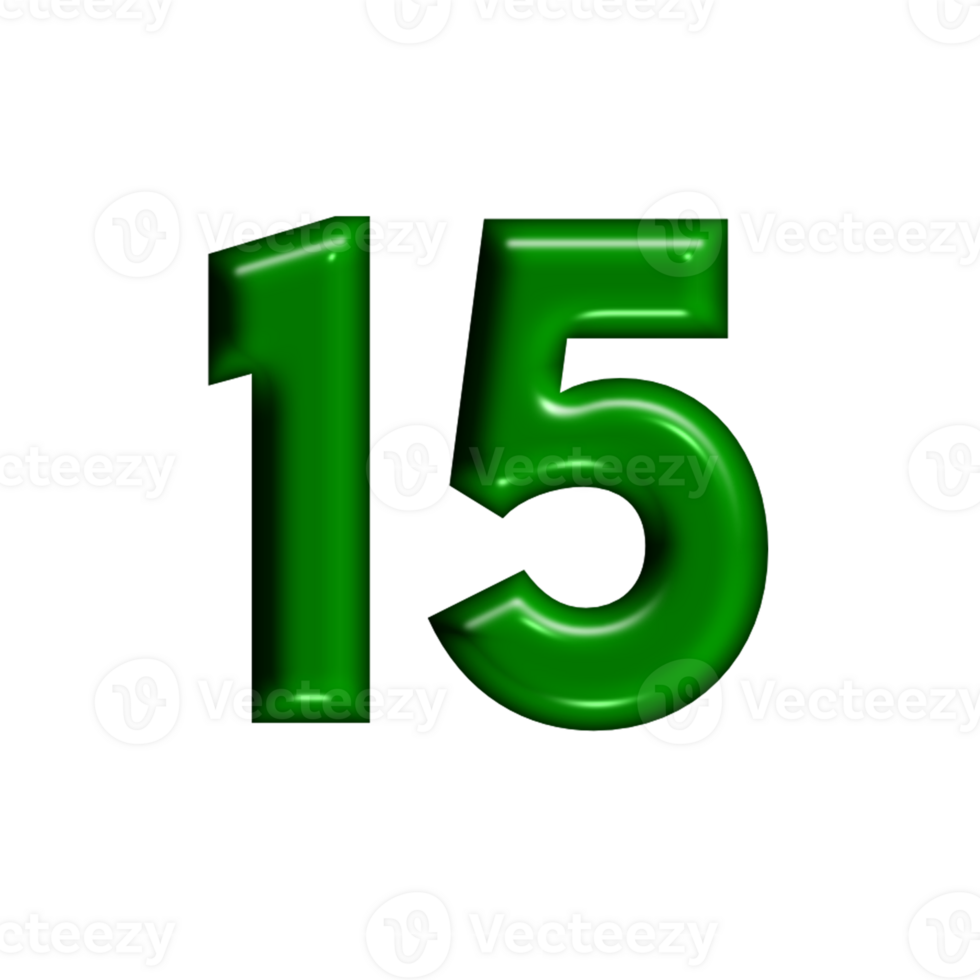 3D number green glossy color png