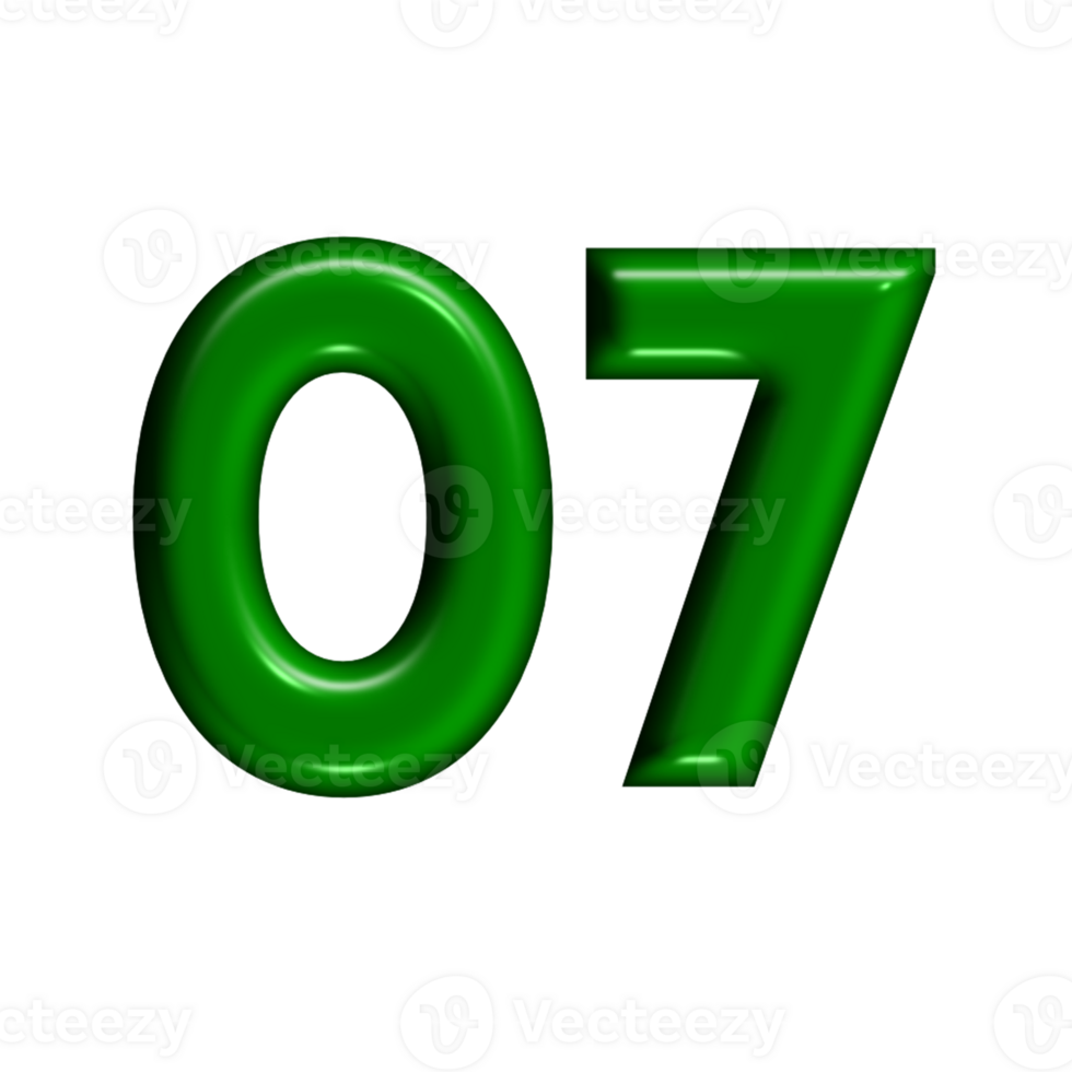 3D number green glossy color png