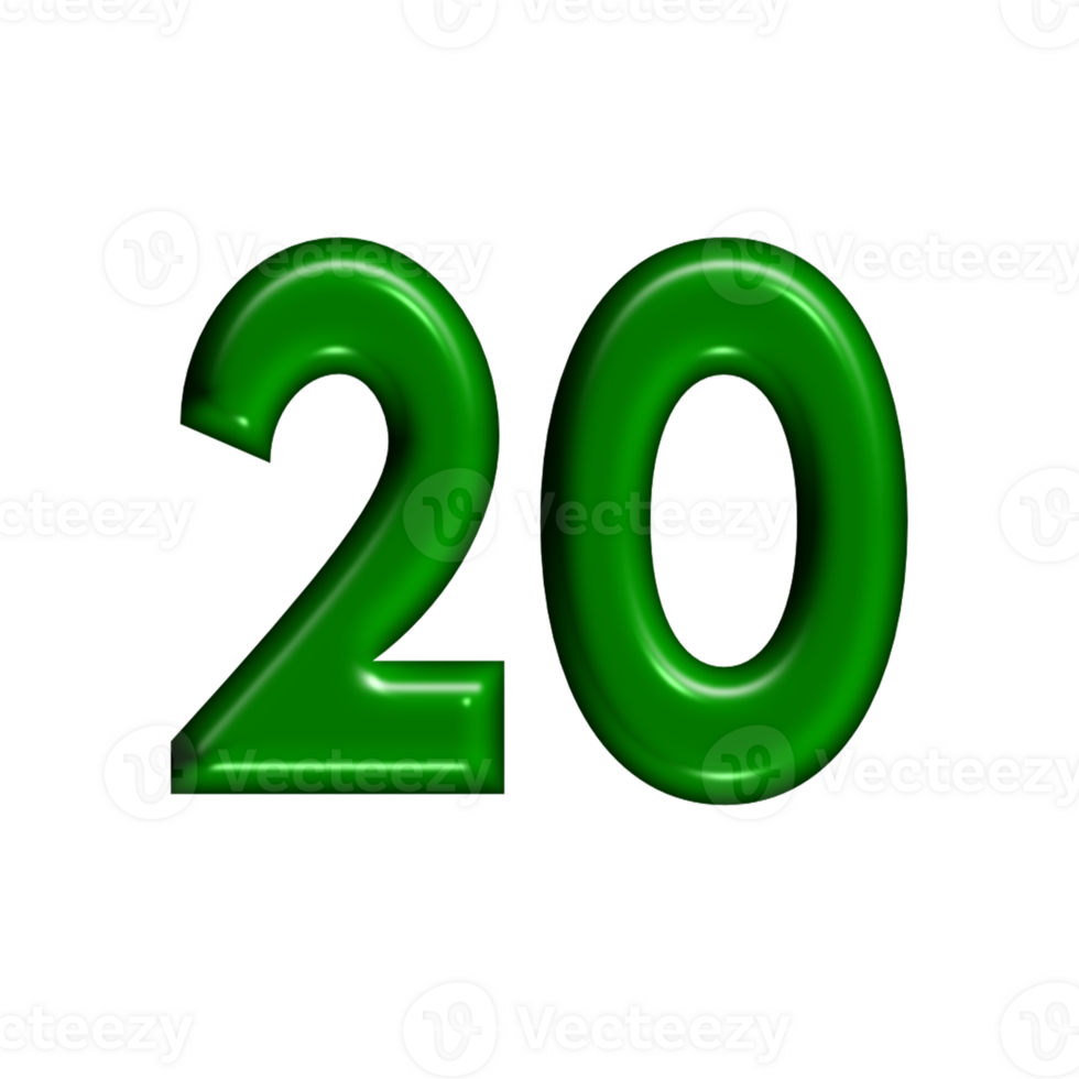 3D number green glossy color png
