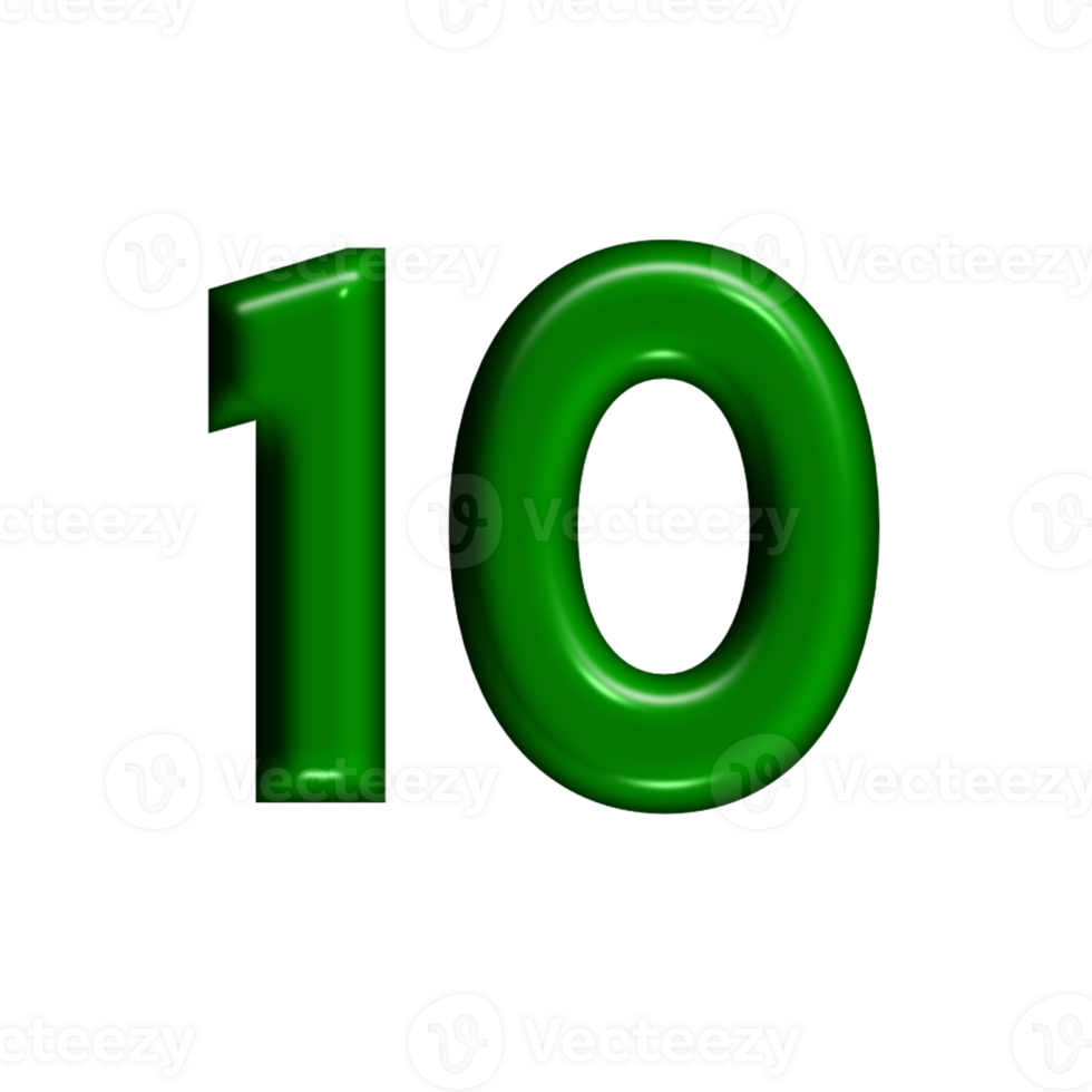 3D number green glossy color png
