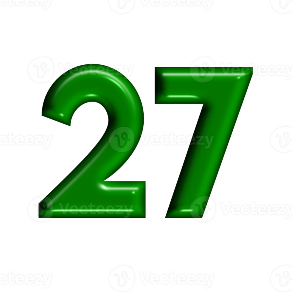 3D number green glossy color png