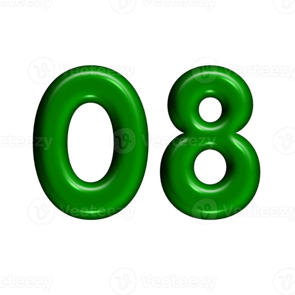 3D number green glossy color png