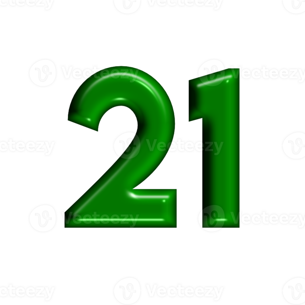 3D number green glossy color png