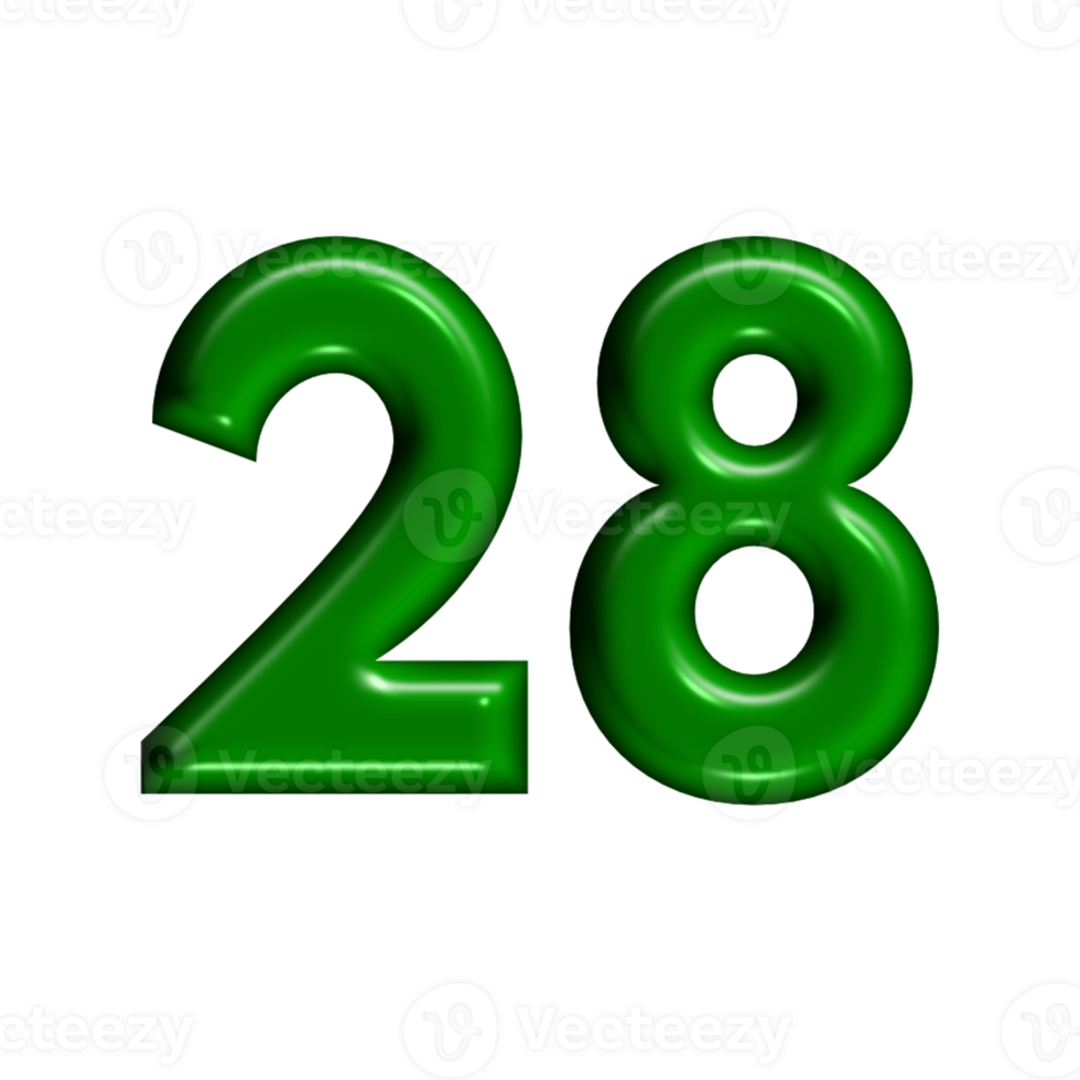 3D number green glossy color png