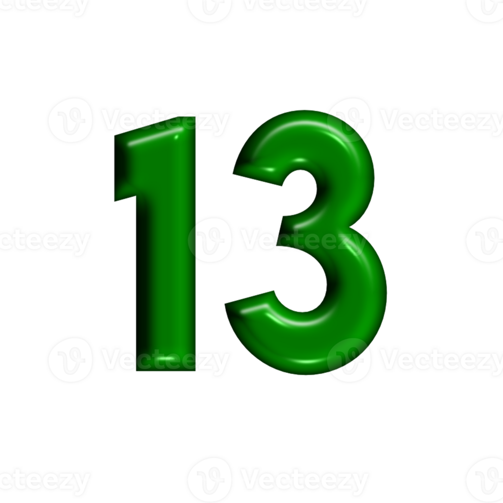 3D number green glossy color png