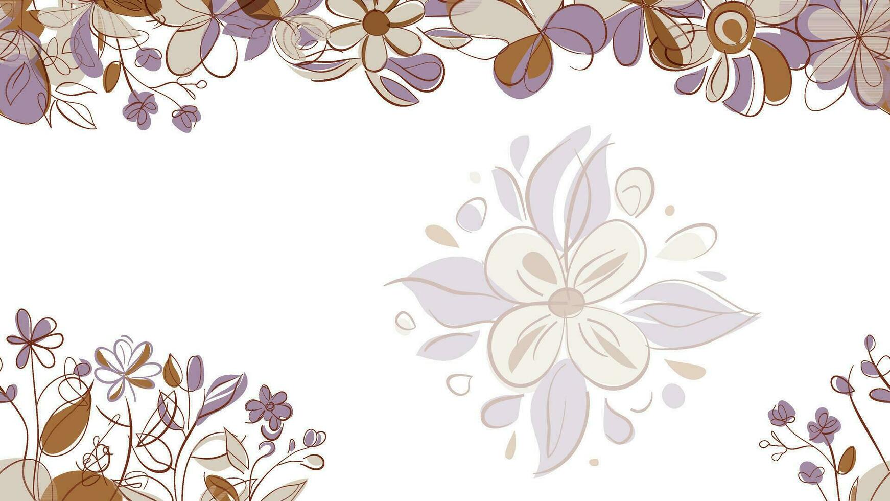 Spring Colorful botanical flat vector Horizontal illustration on white background. Banner floral backdrop decorated with gorgeous multicolored blooming flowers and leaves border.