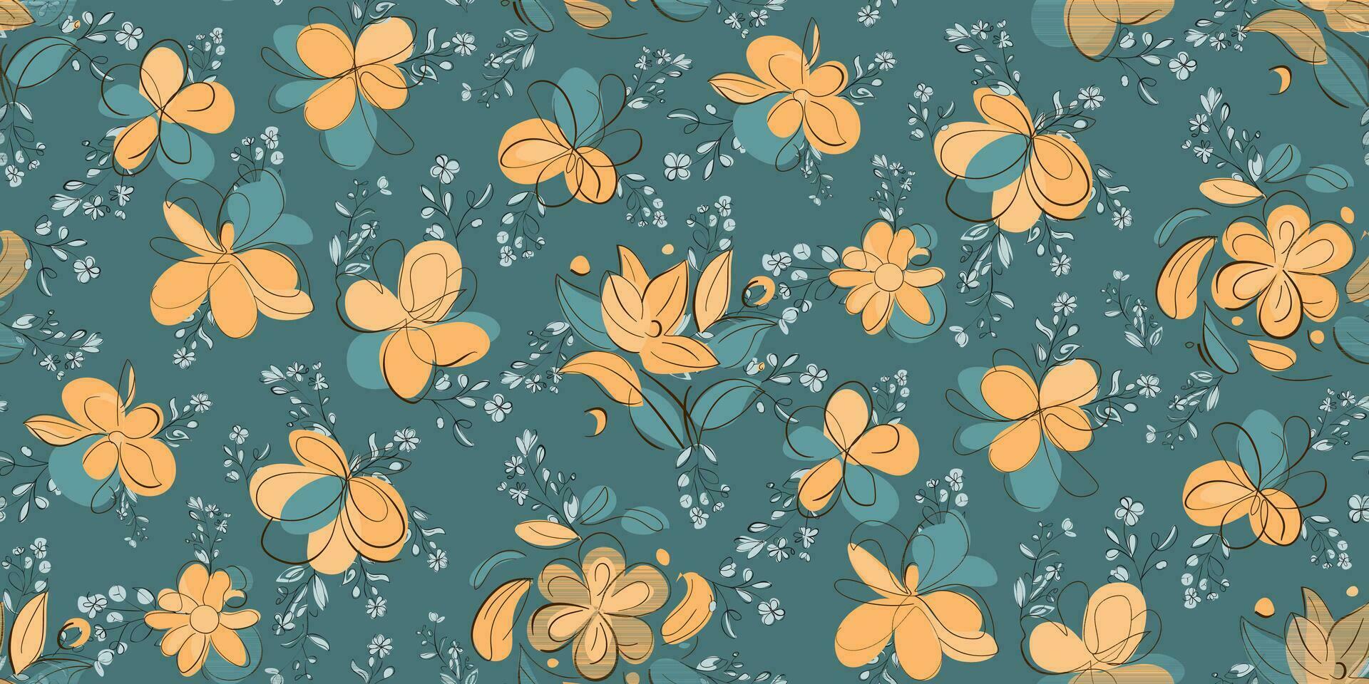 sin costura modelo verde naranja flor contemporáneo libertad femenino botánico floral rama. mano dibujado Boda hierba, minimalista flores con elegante hojas. medio soltar repetir modelo. vector