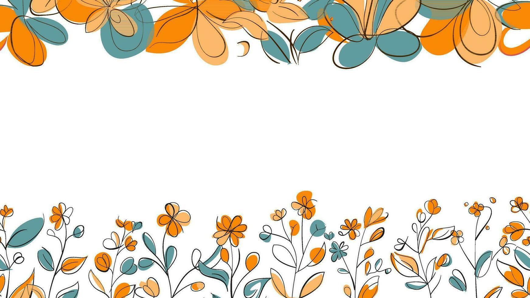 primavera vistoso botánico plano vector horizontal ilustración en blanco antecedentes. bandera floral fondo decorado con maravilloso multicolor floreciente flores y hojas borde.
