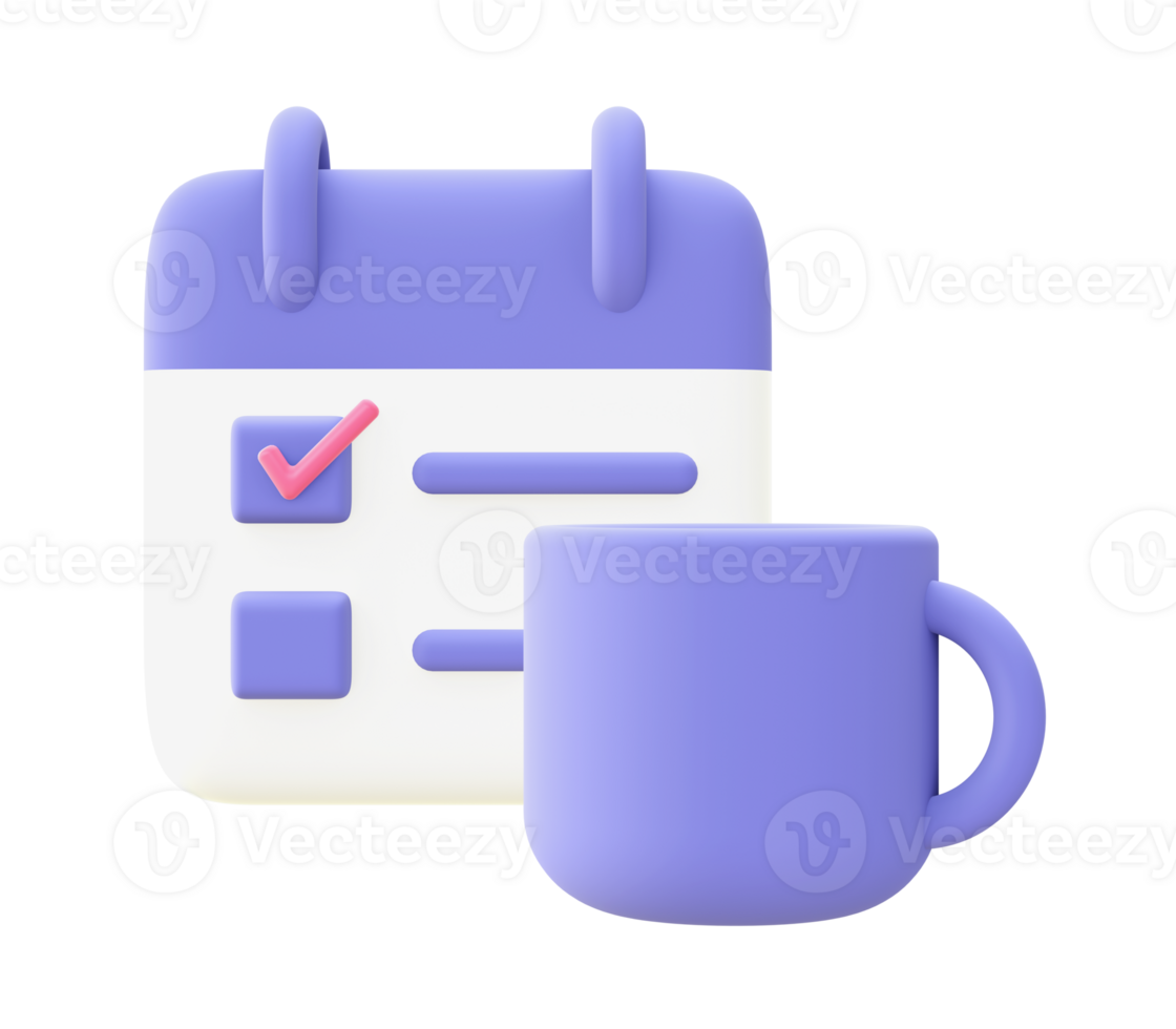 3d illustration icon of purple Coffee and work for UI UX web mobile apps social media ads design png