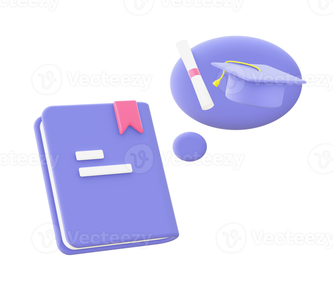 3d illustration icon of purple Education and Learning for UI UX web mobile apps social media ads design png