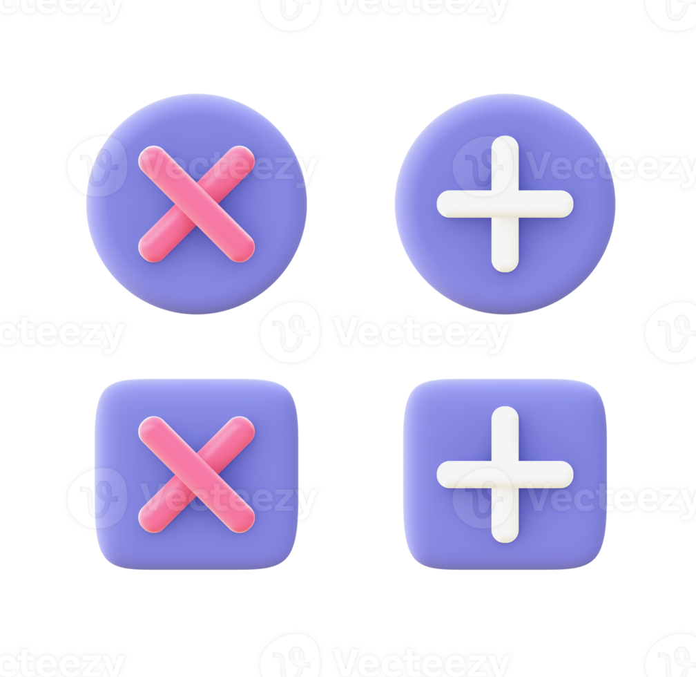 3d illustration icon of purple Add and Delete for UI UX web mobile apps social media ads designs png