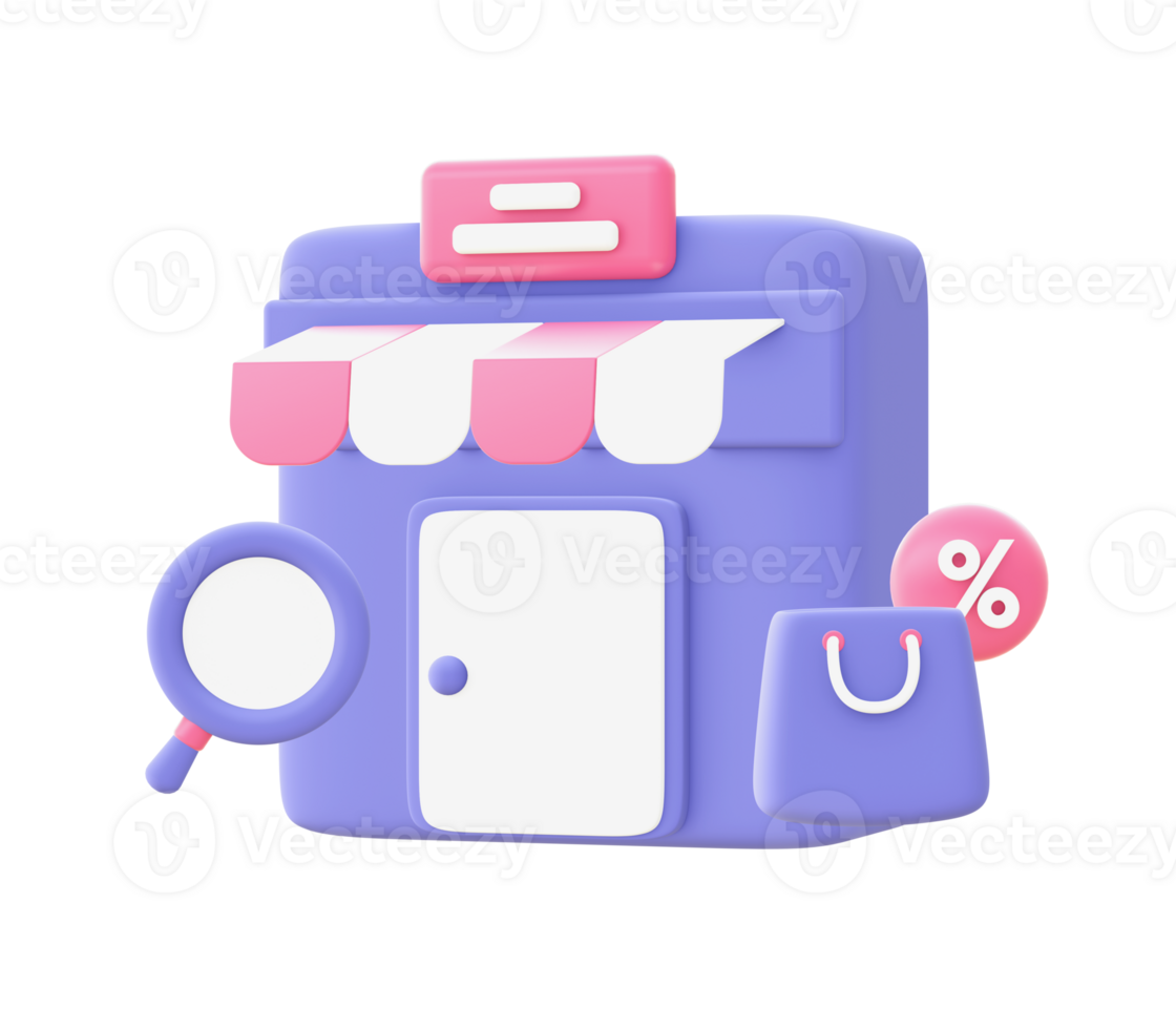 3d illustration icon of purple Marketplace for UI UX web mobile apps social media ads design png