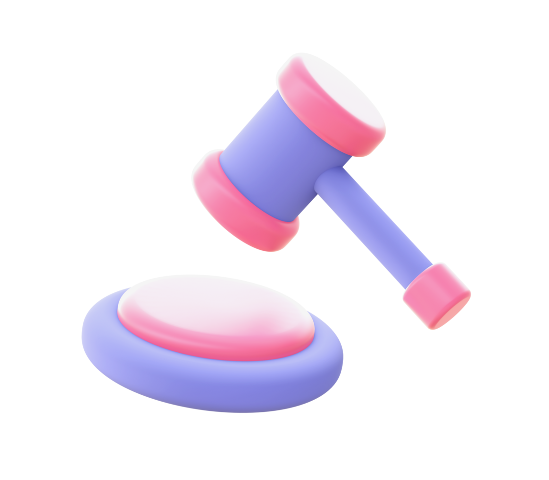 3d illustration icon of purple Hammer of Justice for UI UX web mobile apps social media ads design png