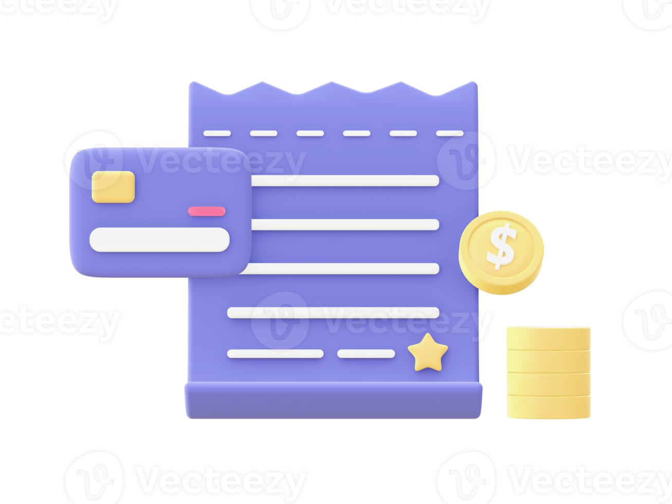 3d illustration icon of purple bill payment for UI UX web mobile apps social media ads designs png