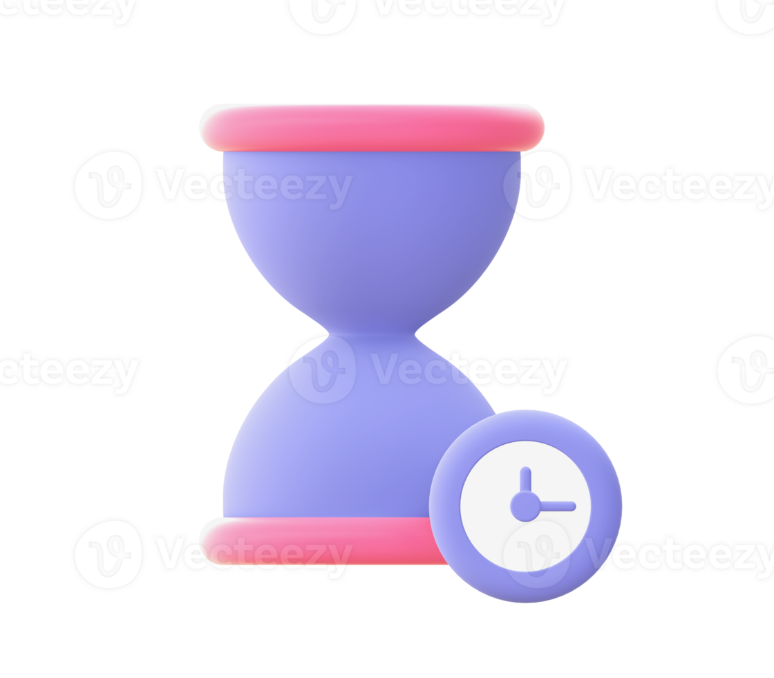 3d illustration icon of purple Hourglass for UI UX web mobile apps social media ads design png
