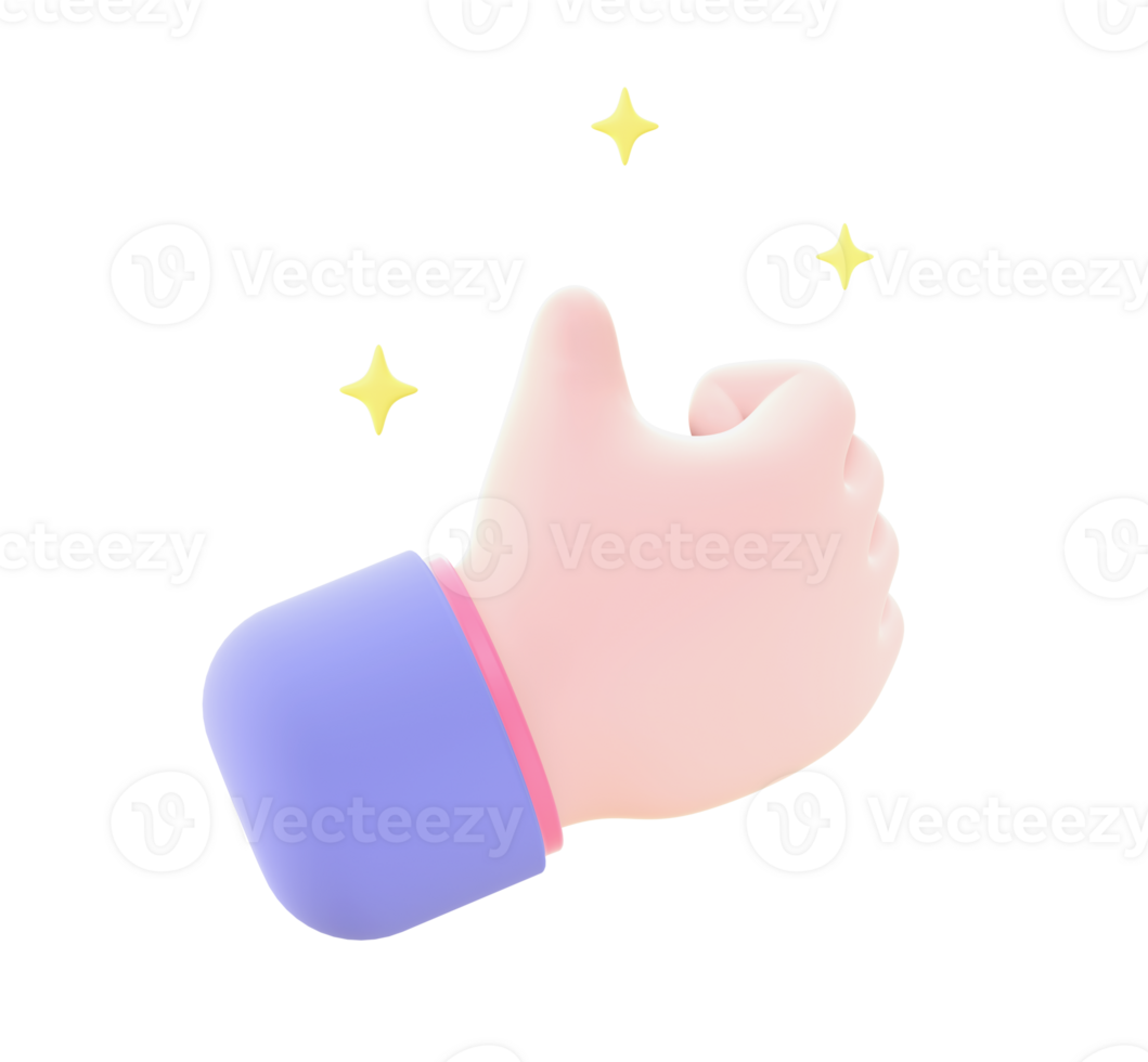 3d illustration icon of purple Hand and Like for UI UX web mobile apps social media ads design png