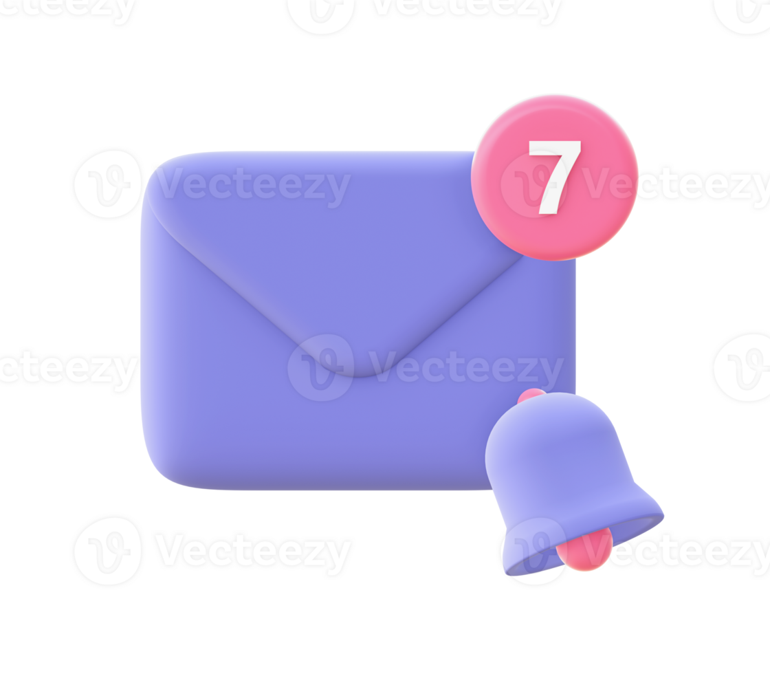 3d illustration icon of purple Email Notification for UI UX web mobile apps social media ads design png