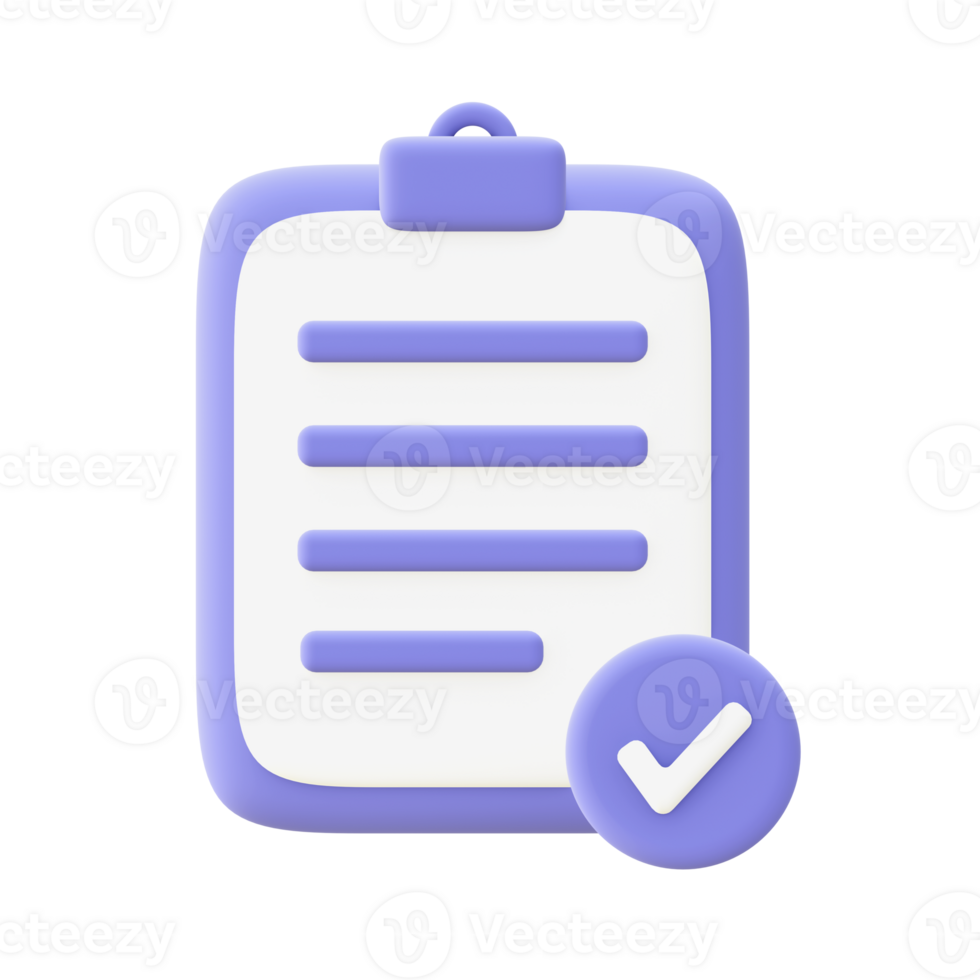 3d illustration icon of purple check form for UI UX web mobile apps social media ads designs png