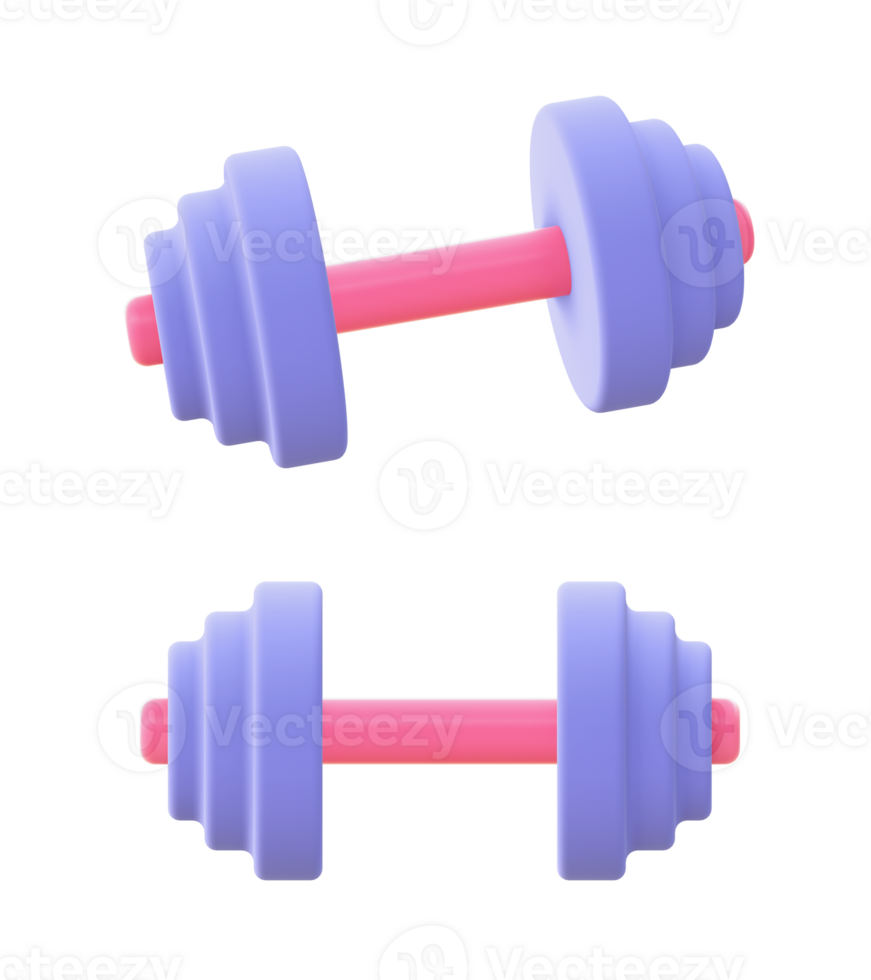 3d illustration icon of purple Barbell Dumbbell for UI UX web mobile apps social media ads designs png