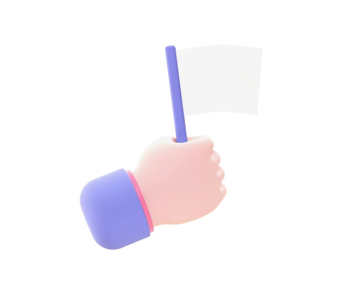 3d illustration icon of purple Hand and Flag for UI UX web mobile apps social media ads design png