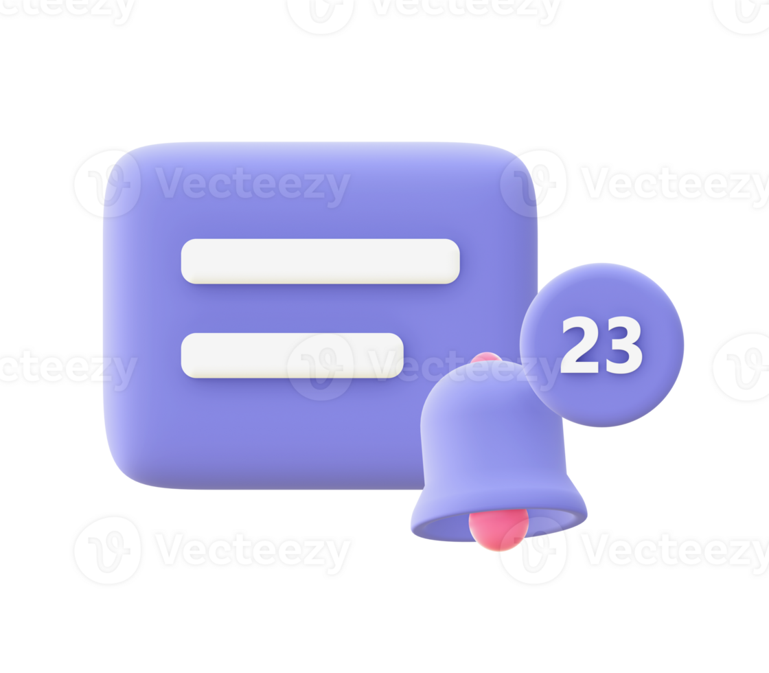 3d illustration icon of purple Bell Notification for UI UX web mobile apps social media ads designs png
