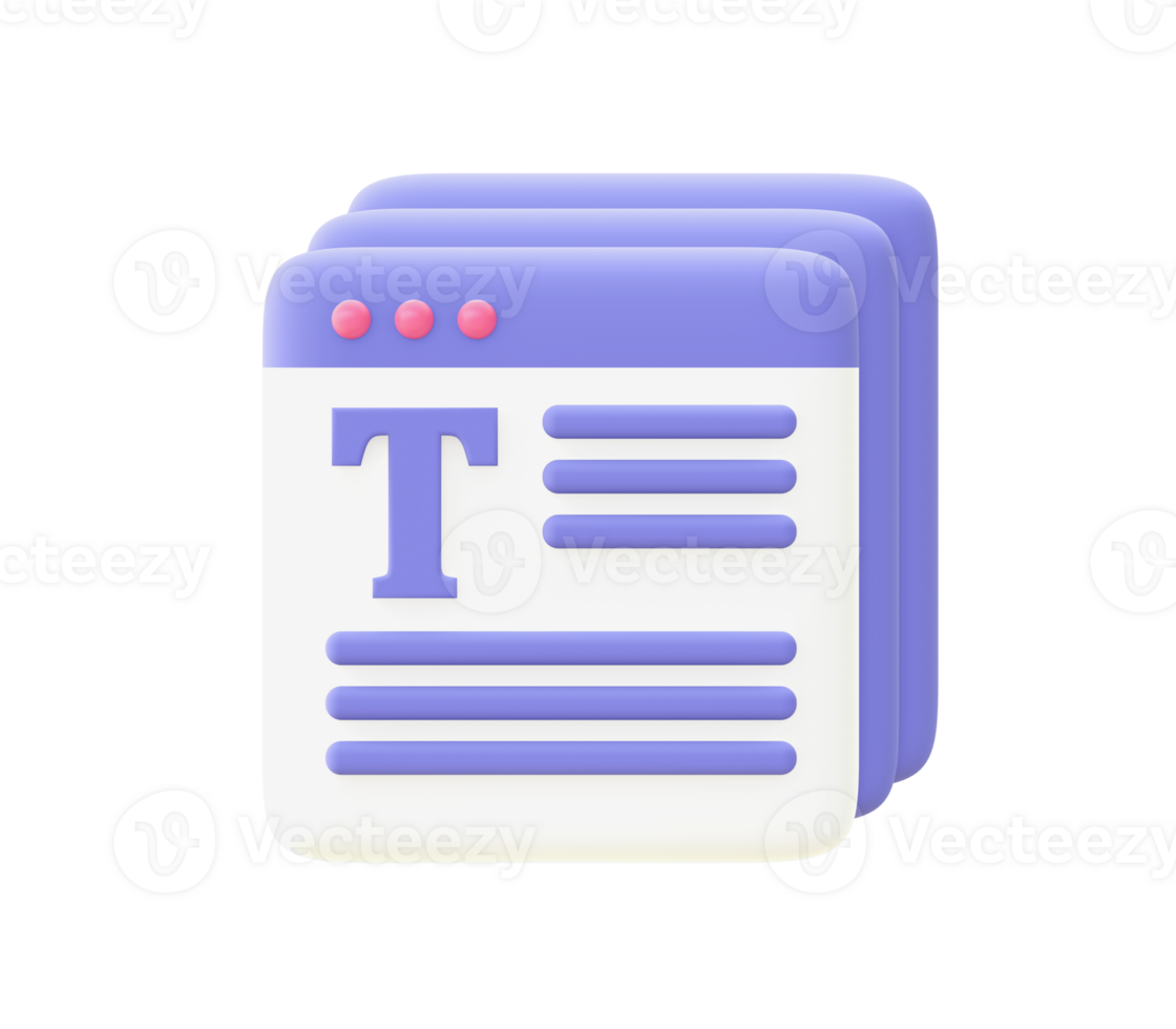 3d illustration icon of purple News and Documents for UI UX web mobile apps social media ads design png