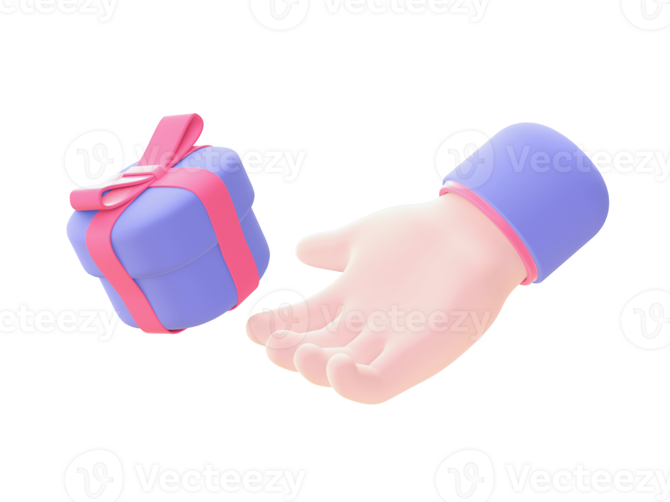 3d illustration icon of purple Giving and receiving gift for UI UX web mobile apps social media ads design png