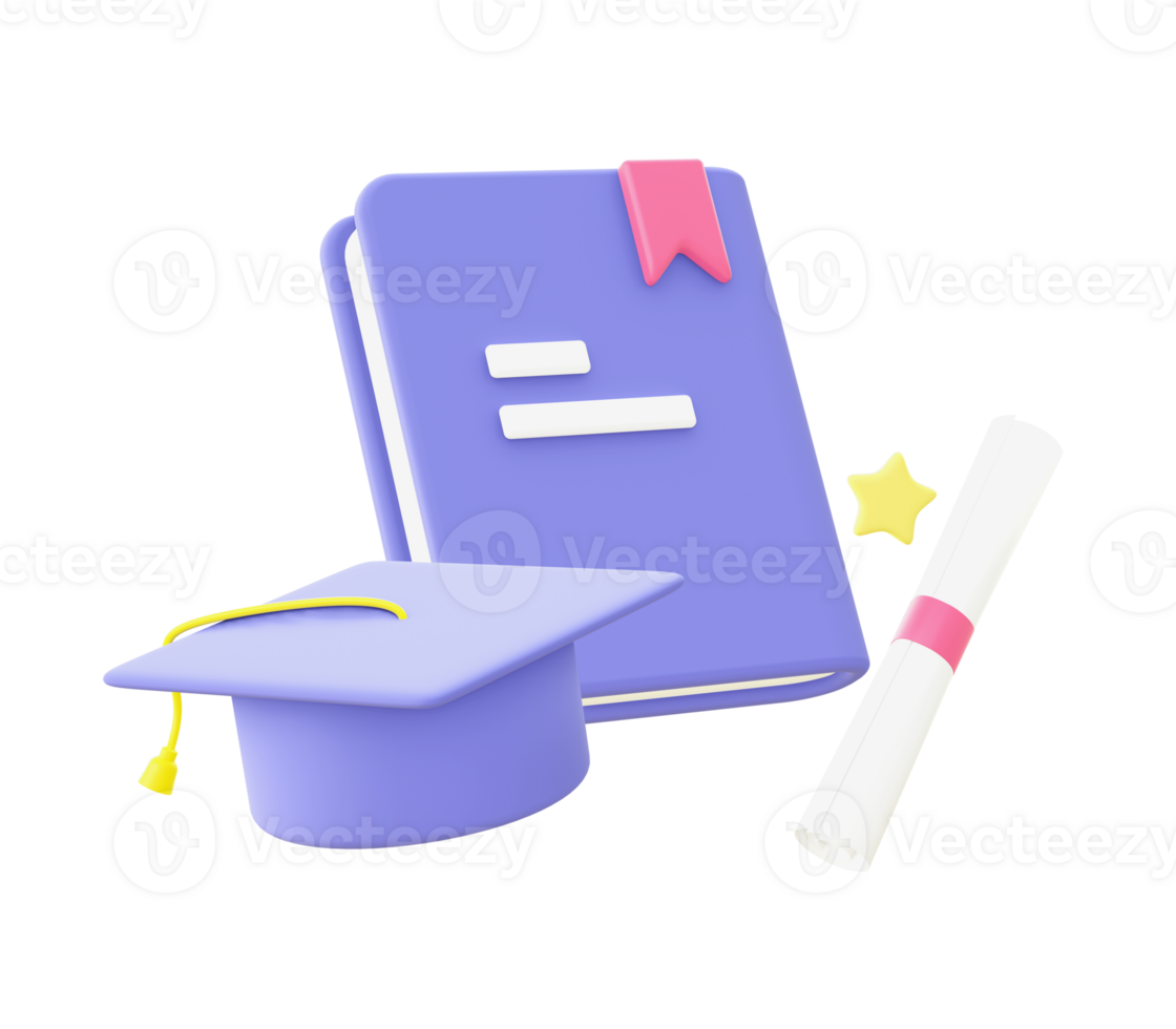 3d illustration icon of purple Education and Graduation for UI UX web mobile apps social media ads design png