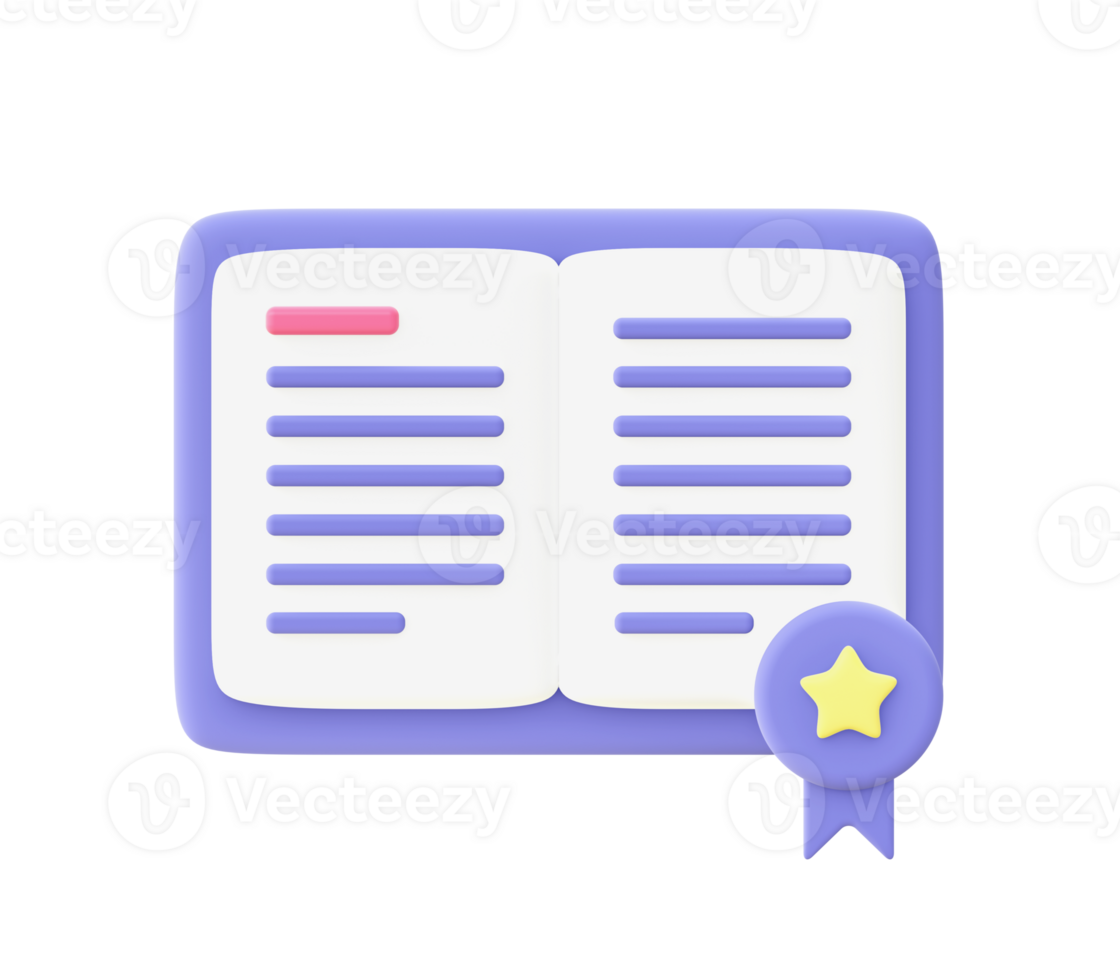 3d illustration icon of purple Learning Book for UI UX web mobile apps social media ads design png