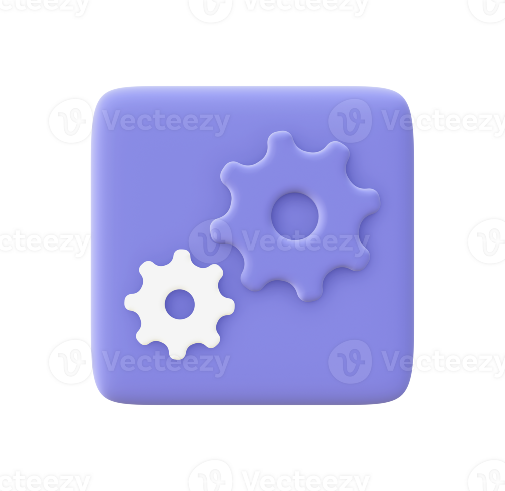 3d illustration icon of purple Gear Setting for UI UX web mobile apps social media ads design png