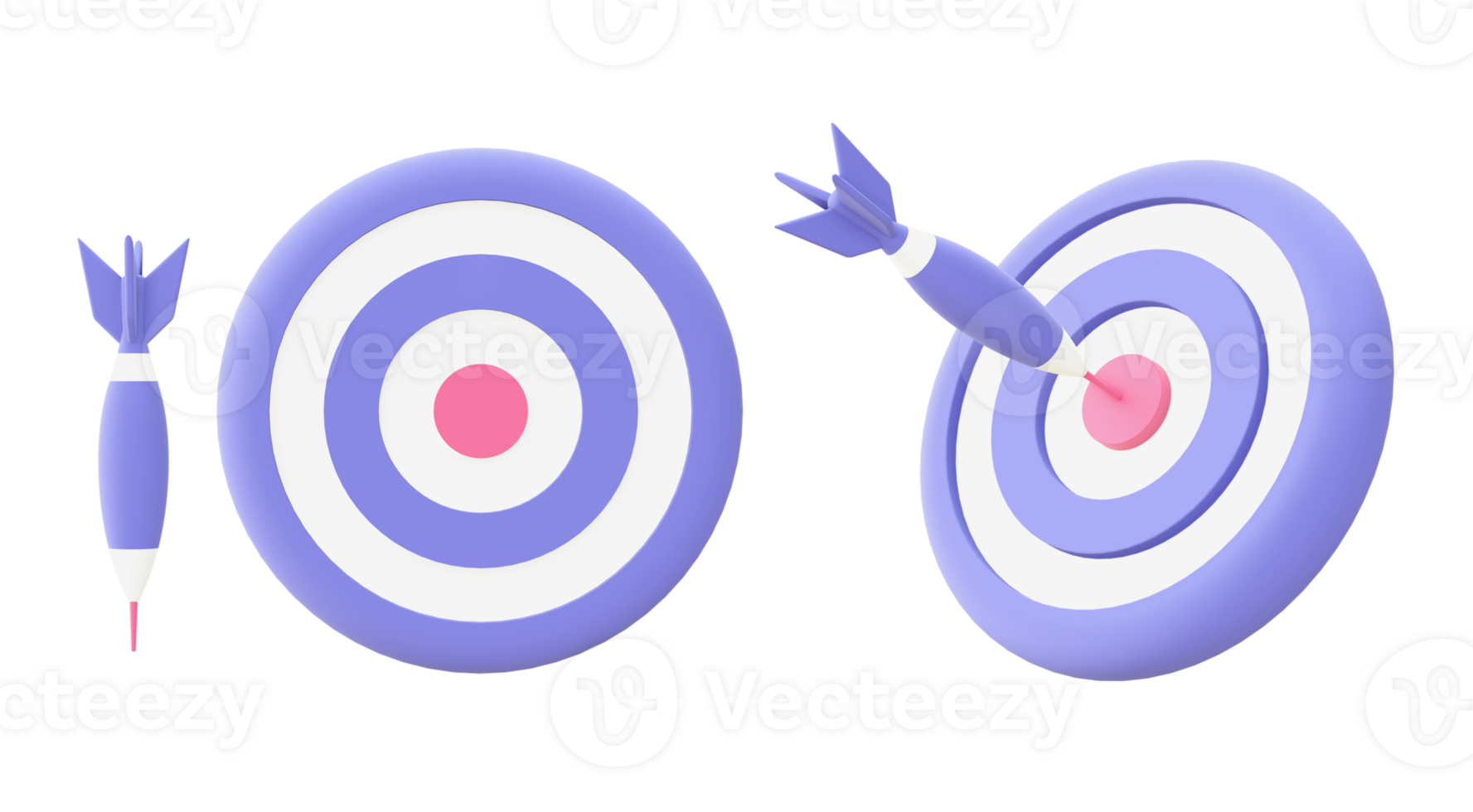 3d illustration icon of purple dart target for UI UX web mobile apps social media ads design png