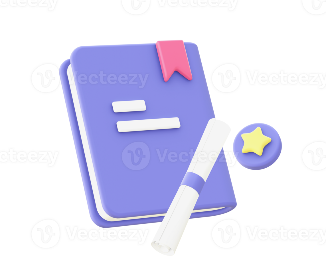 3d illustration icon of purple Education and Learning for UI UX web mobile apps social media ads design png