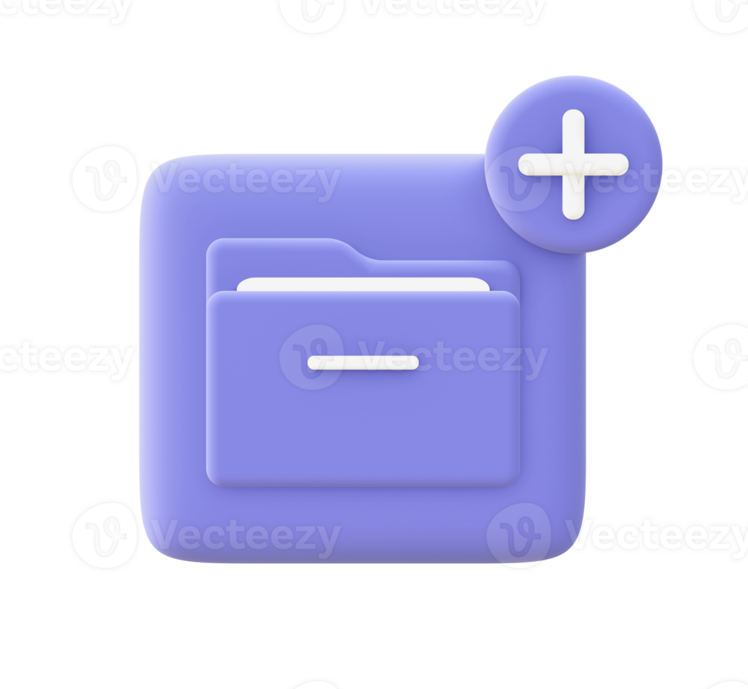 3d illustration icon of purple Add Folder for UI UX web mobile apps social media ads designs png