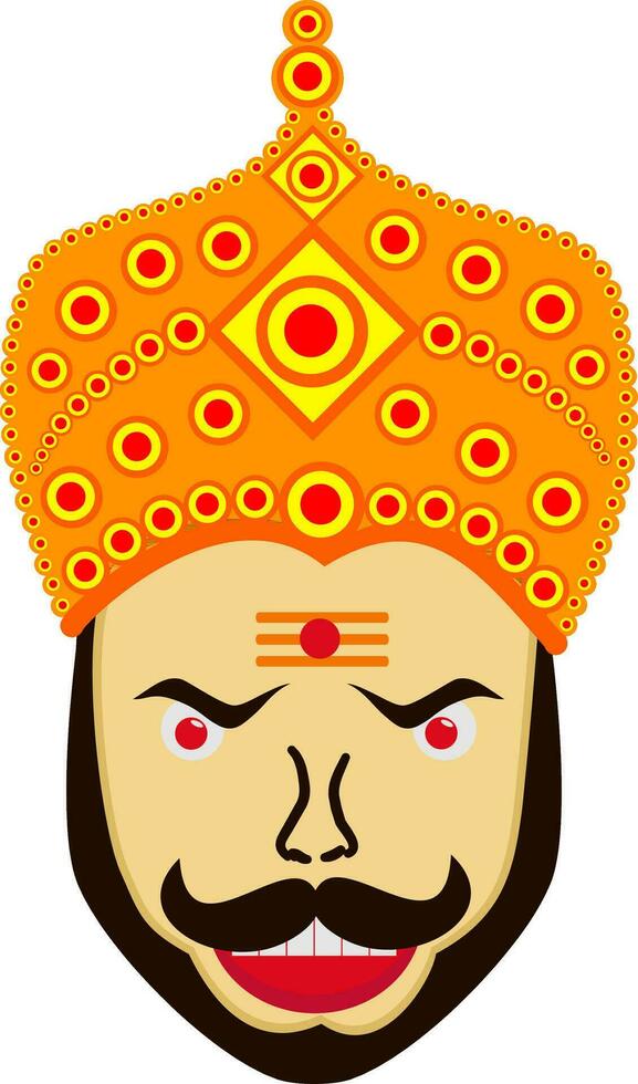 Angry face of ravana wearing crown. vector