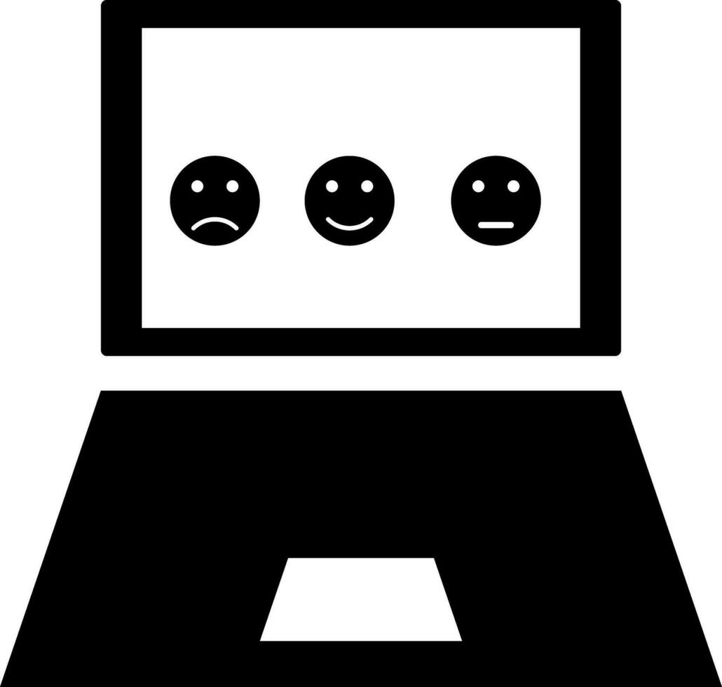 Emoji review on laptop screen icon. vector
