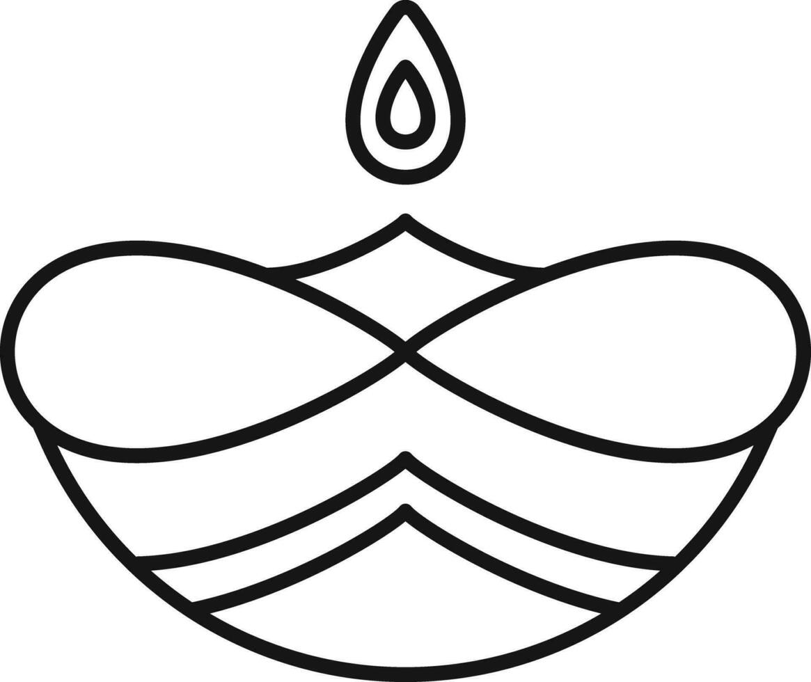 Illuminated oil lamp diya icon in line art. vector