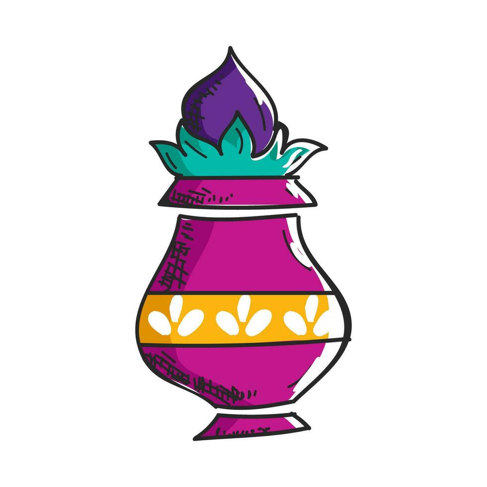 Hand Drawn Vase Kalash doodle for diwali festival. vector