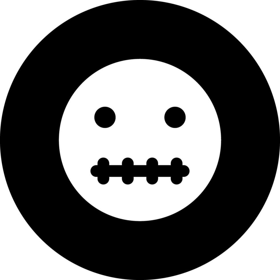 Black and White zipper mouth emoji face icon in flat style. vector