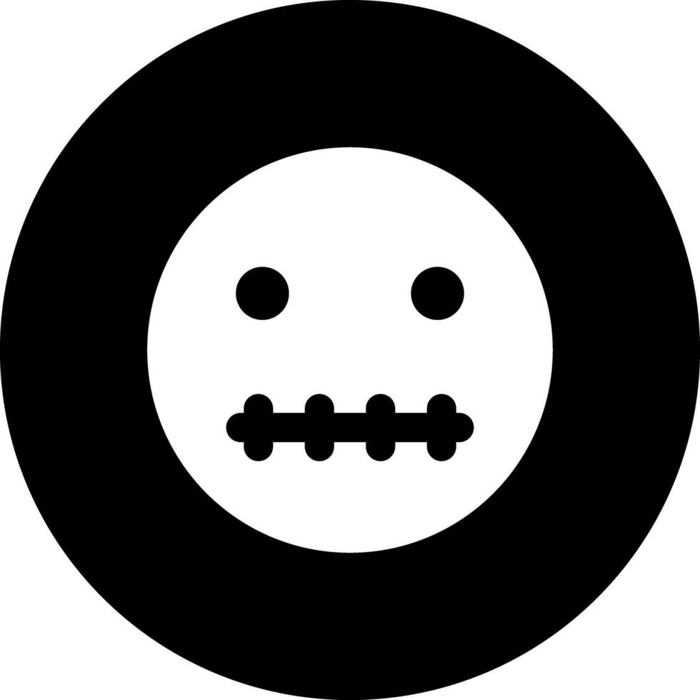 Black and White zipper mouth emoji face icon in flat style. vector