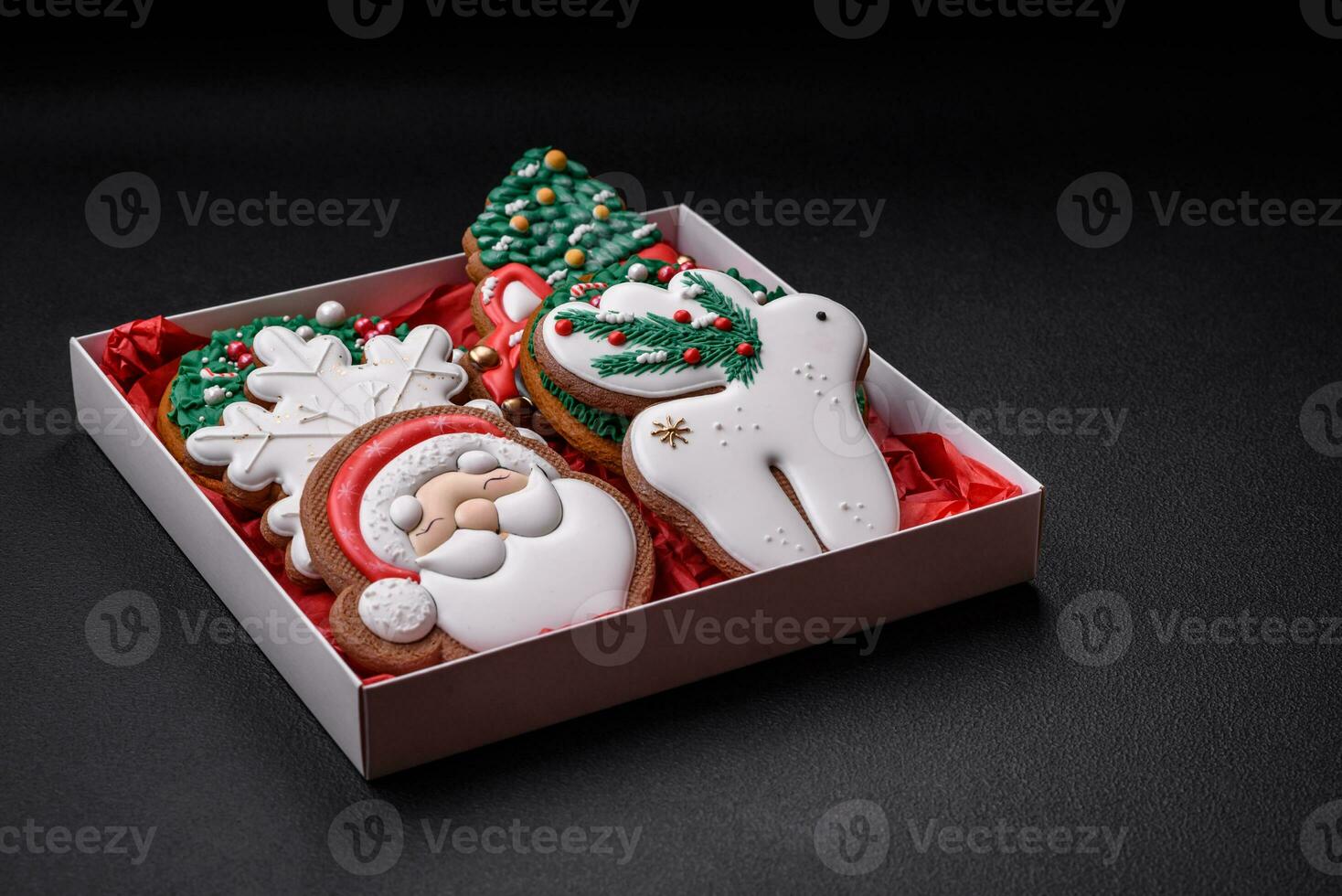 Fresh delicious baked christmas or new year gingerbread cookies photo