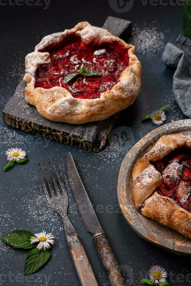 Delicious fresh sweet homemade rustic style strawberry tart photo