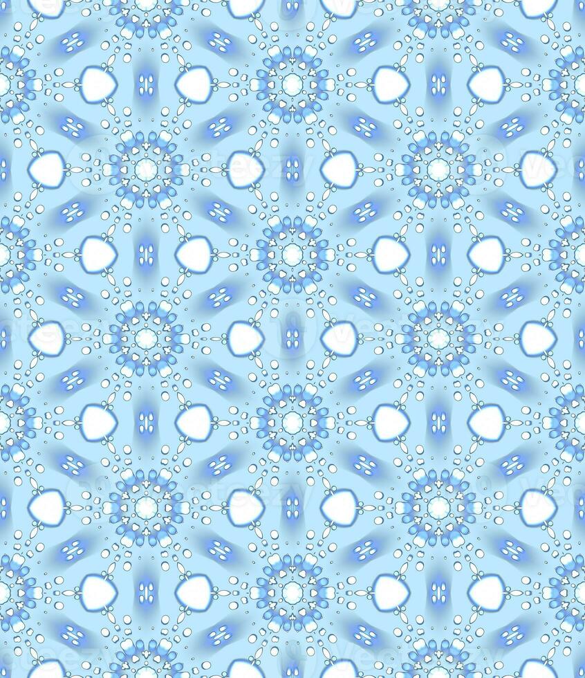 White Blue Flower Folk Ethnic Pattern on Blue Background photo