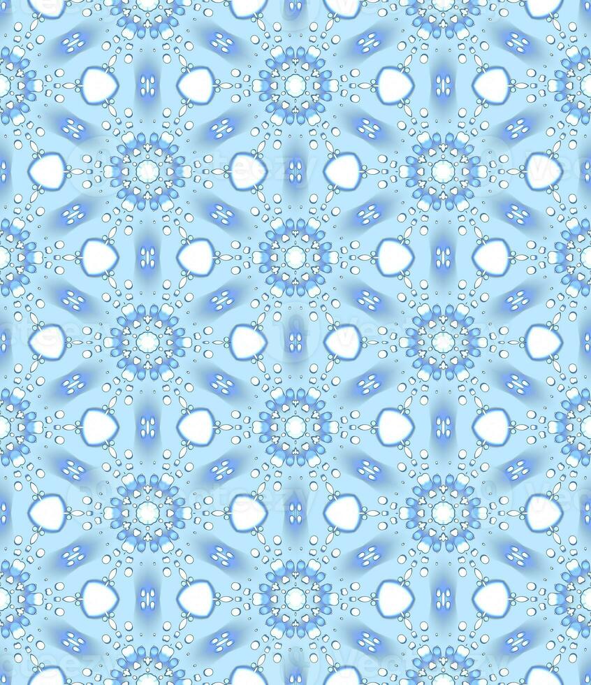 White Blue Flower Folk Ethnic Pattern on Blue Background photo