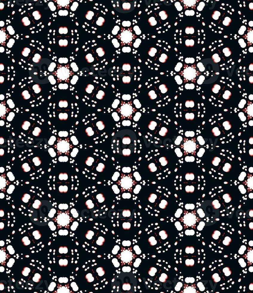 White Red Abstract Folk Ethnic Pattern on Black Background photo