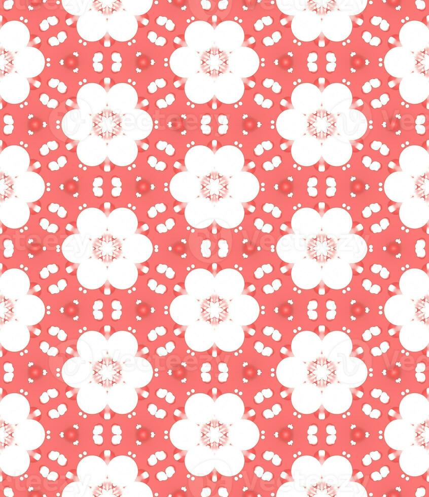 White Bloom Flower Abstract Pattern on Red Background photo