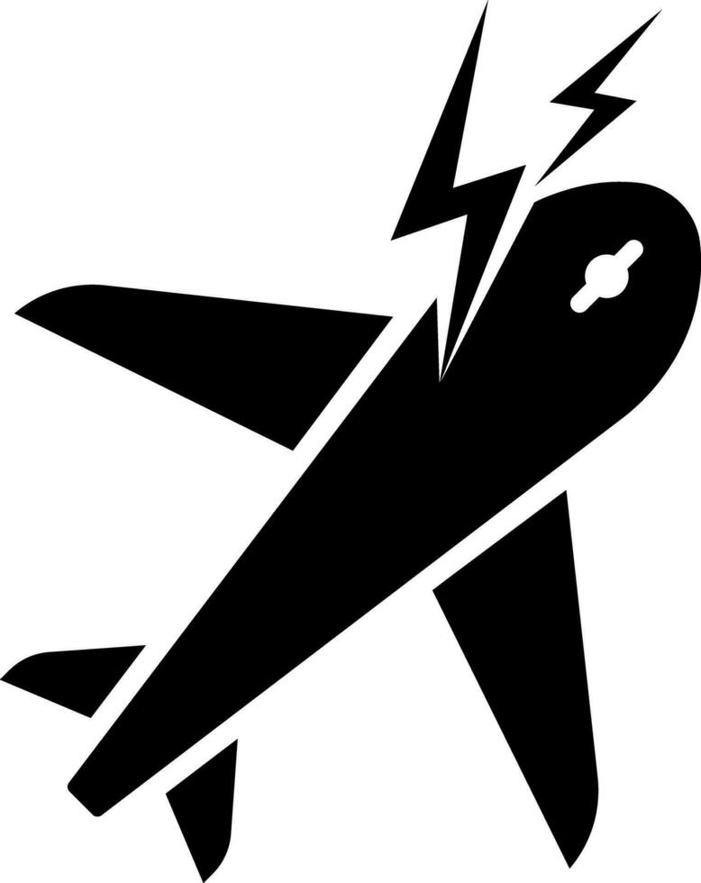 Black and White illustration of plane crash icon. vector