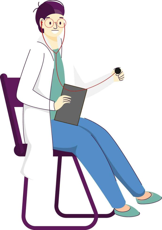 Doctor character sitting on chair. vector