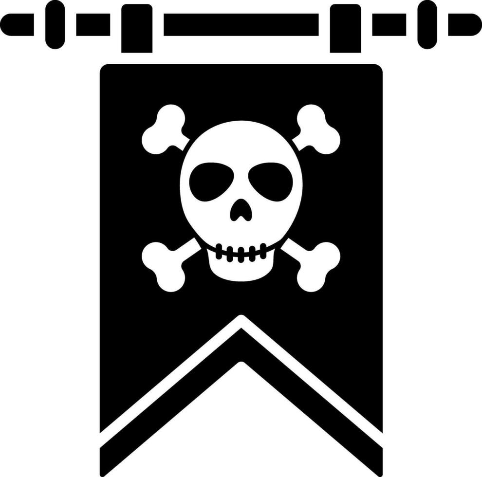 Flat style skull flag icon in Black and White color. vector