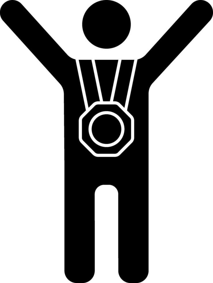 Black and White icon of winner, celebrating his victory. vector