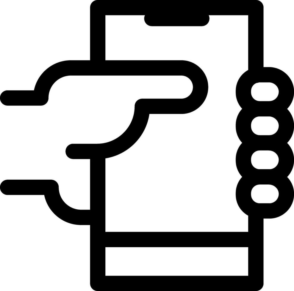 Line art illustration of hand holding smartphone. vector